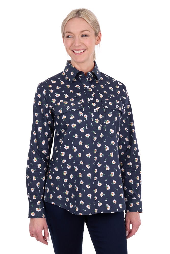 Load image into Gallery viewer, Hard Slog Womens Joanna Half Button Long Sleeve Shirt
