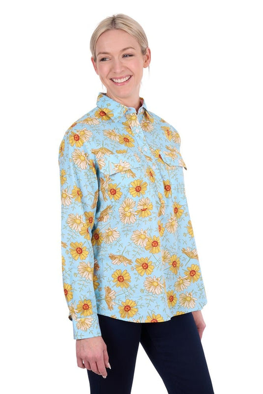 Hard Slog Womens Sunday Half Button Long Sleeve Shirt
