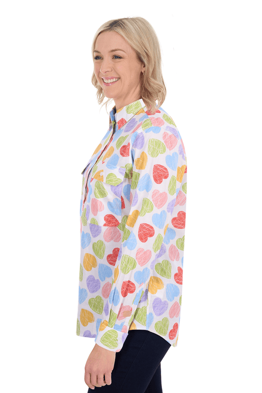Hard Slog Womens Polly Half Button Long Sleeve Shirt