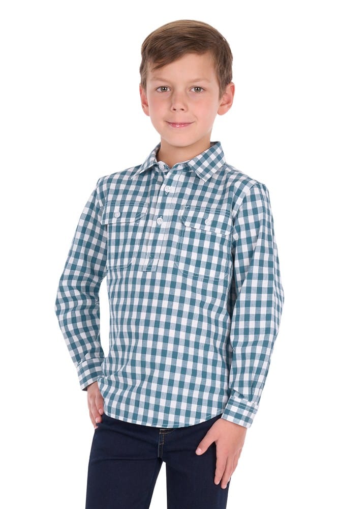 Load image into Gallery viewer, Hard Slog Kids River Half Button Long Sleeve Shirt
