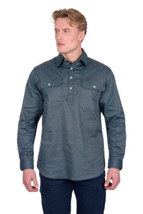Hard Slog Men’s Blake Half Placket Long Sleeve Shirt - Black/Blue