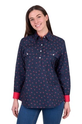 Hard Slog Women's Cherry Half Placket Long Sleeve Shirt