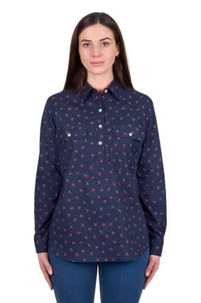 Hard Slog Women's Cherry Half Placket Long Sleeve Shirt