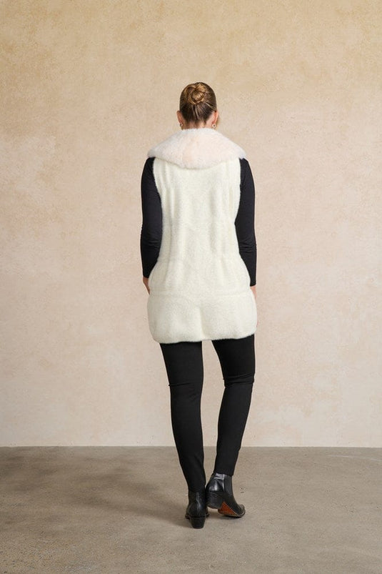 Holmes & Fallon Womens Long Faux Fur Vest - Cream