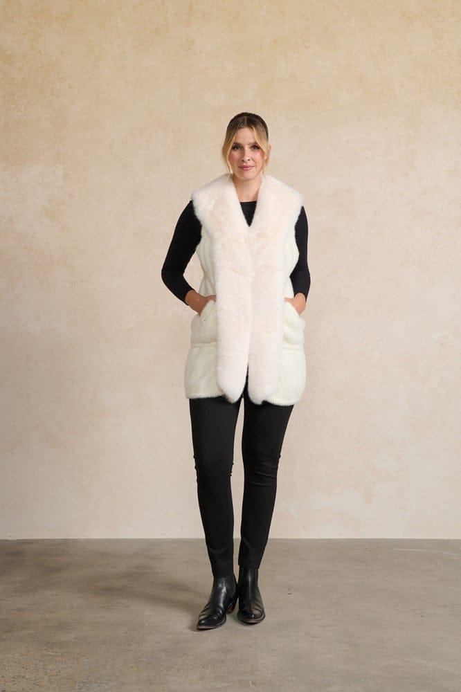 Load image into Gallery viewer, Holmes &amp; Fallon Womens Long Faux Fur Vest - Cream
