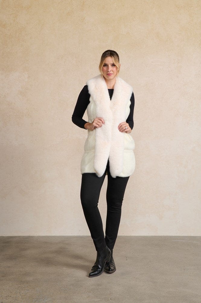 Load image into Gallery viewer, Holmes &amp; Fallon Womens Long Faux Fur Vest - Cream
