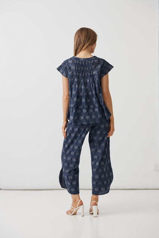 Holmes & Fallon Womens Geo Bud Print Blouse with Hand Smocking