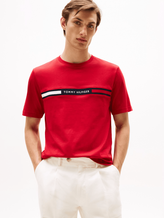 Tommy Hilfiger Mens Chest Insert Tee - Medium Red
