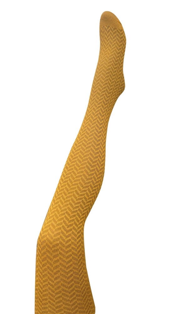 Load image into Gallery viewer, Tightology Womens Herringbone Merino Wool Tights – Mustard
