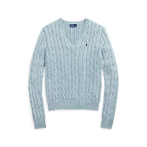 Load image into Gallery viewer, Polo Ralph Lauren Womens Cable-Knit Cotton V-Neck Sweater
