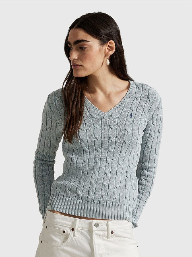 Load image into Gallery viewer, Polo Ralph Lauren Womens Cable-Knit Cotton V-Neck Sweater
