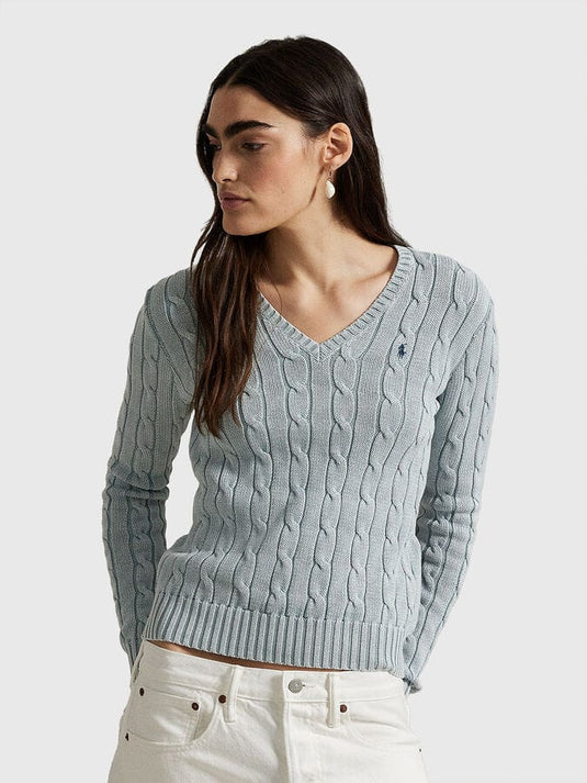 Polo Ralph Lauren Womens Cable-Knit Cotton V-Neck Sweater