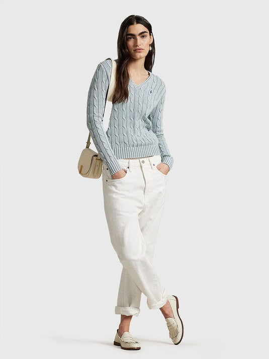 Polo Ralph Lauren Womens Cable-Knit Cotton V-Neck Sweater