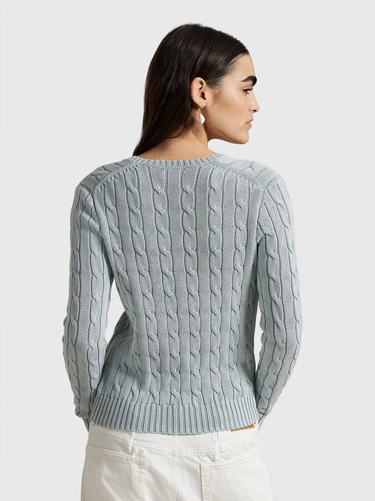 Polo Ralph Lauren Womens Cable-Knit Cotton V-Neck Sweater