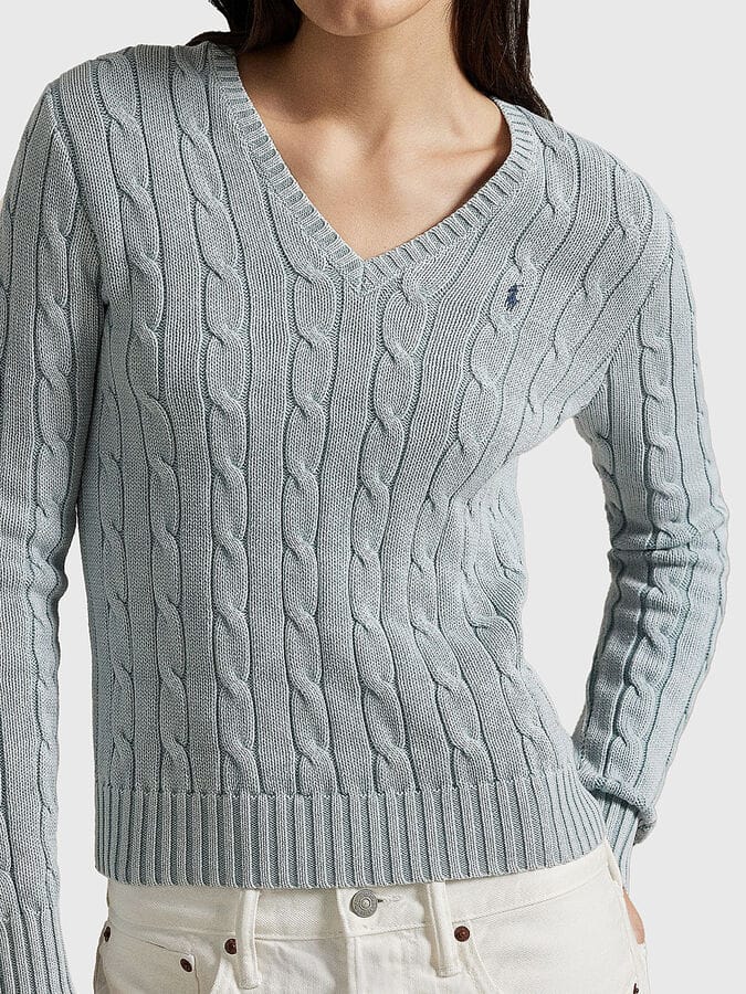 Load image into Gallery viewer, Polo Ralph Lauren Womens Cable-Knit Cotton V-Neck Sweater
