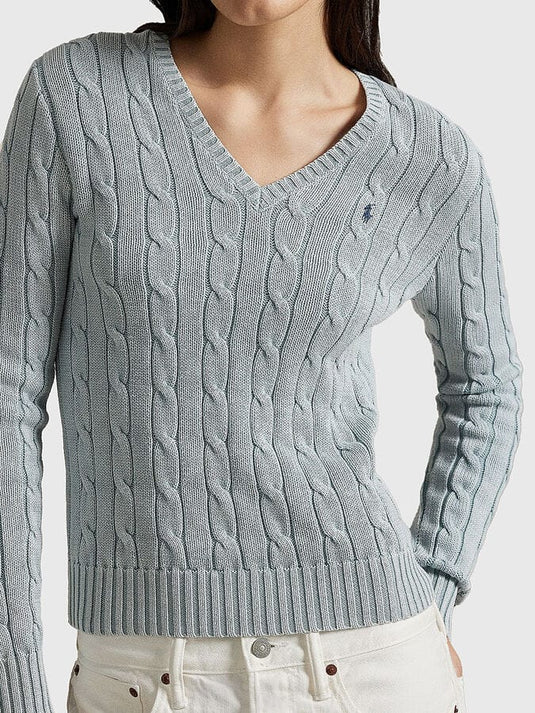 Polo Ralph Lauren Womens Cable-Knit Cotton V-Neck Sweater