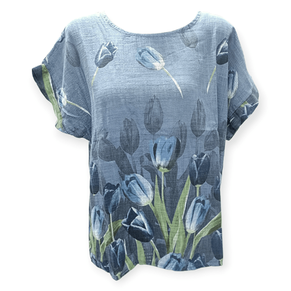 Jillian Womens Tulip Print Top with Necklace