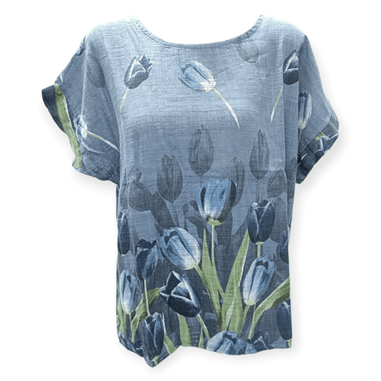 Jillian Womens Tulip Print Top with Necklace