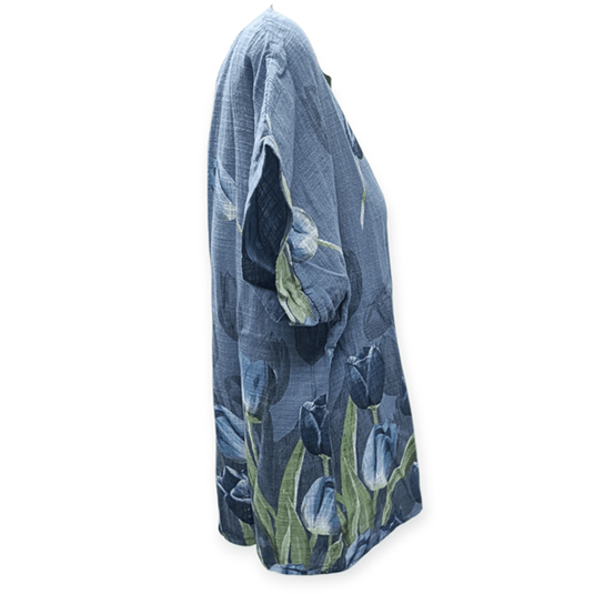 Jillian Womens Tulip Print Top with Necklace