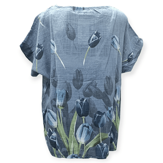 Jillian Womens Tulip Print Top with Necklace