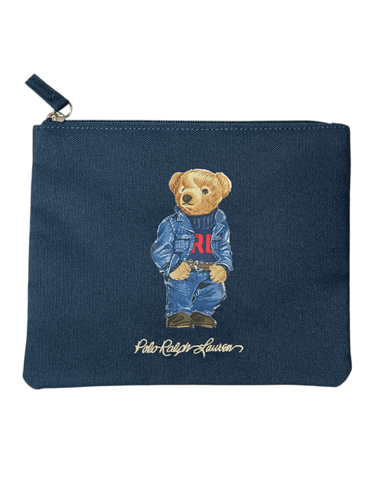 Polo Ralph Lauren Cotton Bear Tote Bag with Pouch - Navy
