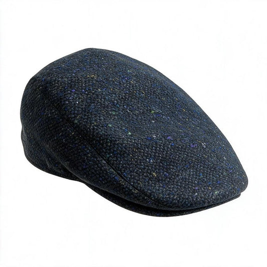 Hanna Hats Mens Donegal Touring Cap Tweed - Navy & Aqua Salt & Pepper