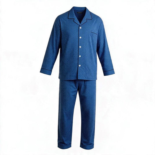 Contare Mens Country Long Leg Cotton Rich Pyjama Set - Blue Navy Squares