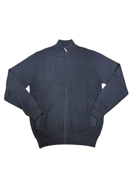 Ansett Mens Navy Merino Wool Full Zip Jumper