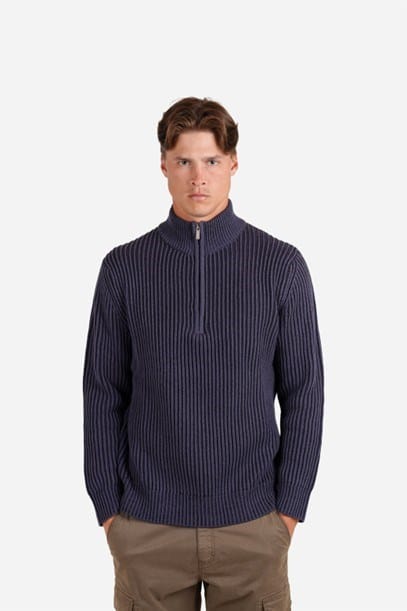 Load image into Gallery viewer, James Harper Mens 1/4 Zip Chunky Stripe Jumper - Indigo
