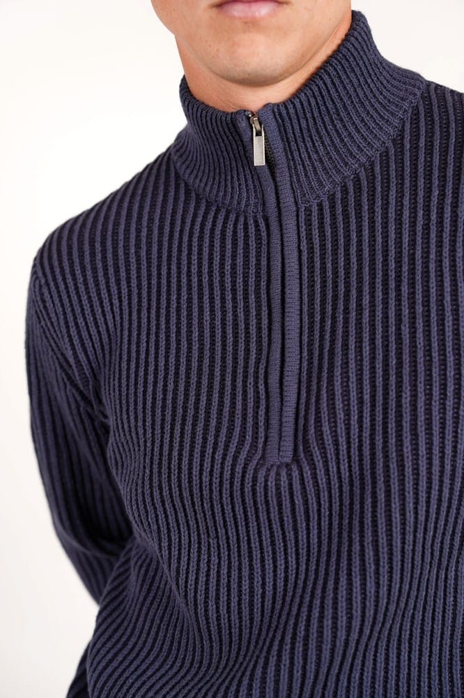Load image into Gallery viewer, James Harper Mens 1/4 Zip Chunky Stripe Jumper - Indigo
