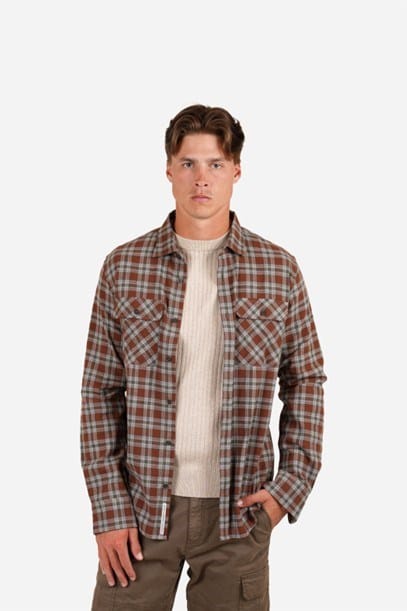 James Harper Mens Long Sleeve Check Shirt - Clay