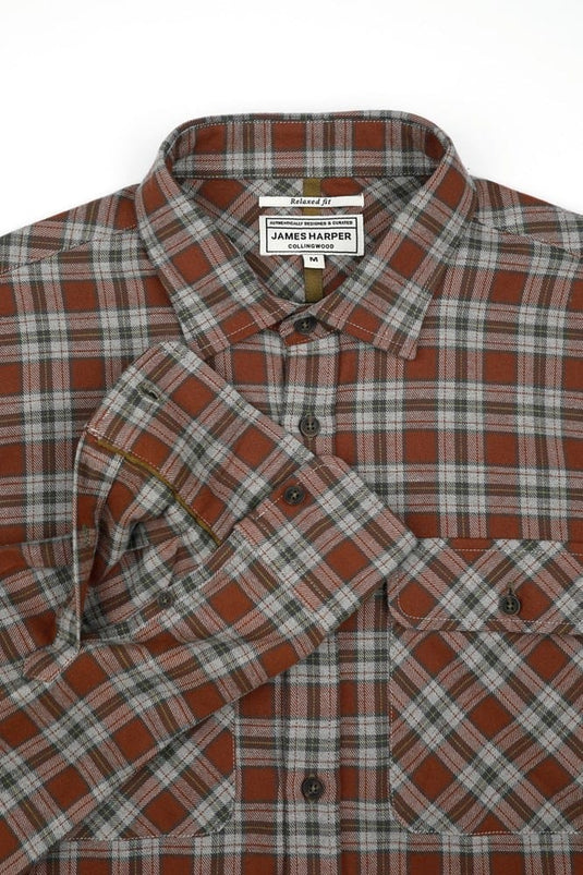 James Harper Mens Long Sleeve Check Shirt - Clay
