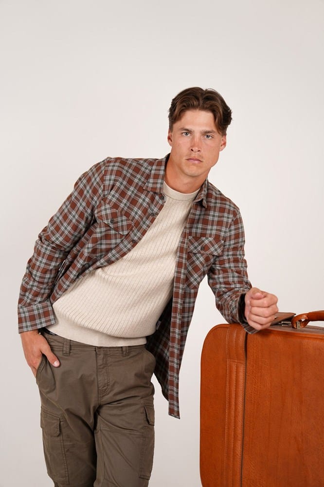 Load image into Gallery viewer, James Harper Mens Long Sleeve Check Shirt - Clay
