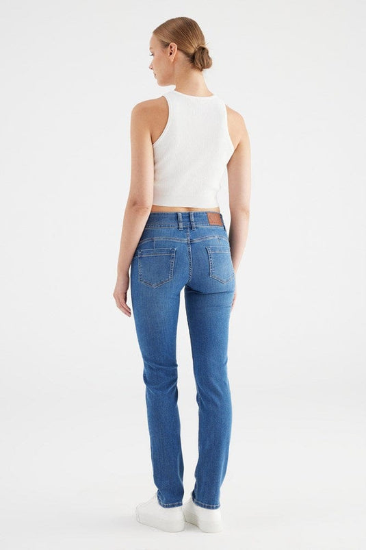 Cup of Joe Womens Juliet Mid Waist Slim Fit Jeans - Medium Blue