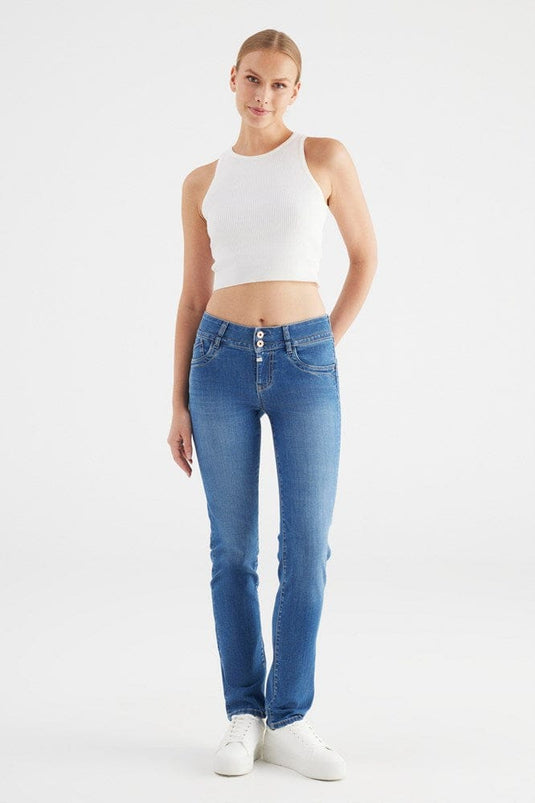 Cup of Joe Womens Juliet Mid Waist Slim Fit Jeans - Medium Blue