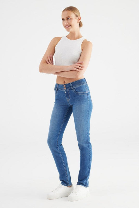 Cup of Joe Womens Juliet Mid Waist Slim Fit Jeans - Medium Blue