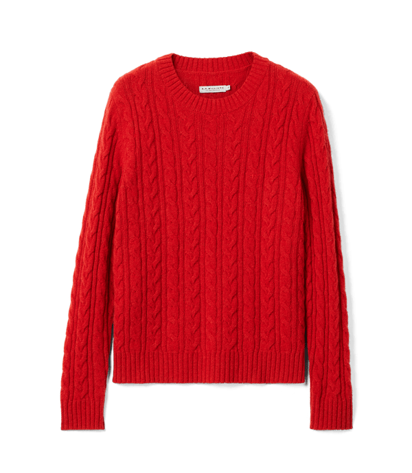 R. M. Willliams Womens Seaforth Long Sleeve Cable Knit - Cherry Red