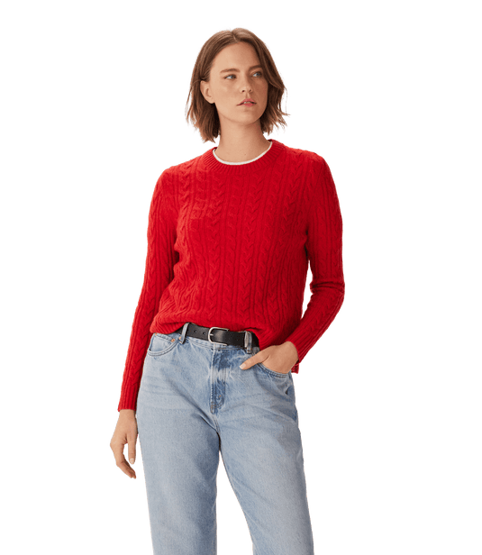 R. M. Willliams Womens Seaforth Long Sleeve Cable Knit - Cherry Red