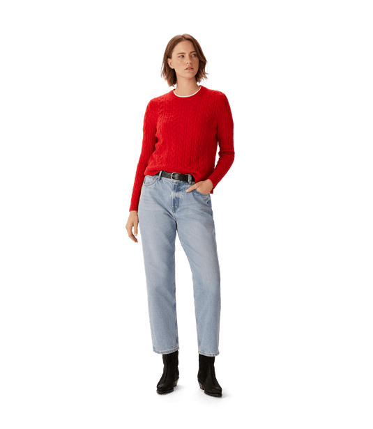 R. M. Willliams Womens Seaforth Long Sleeve Cable Knit - Cherry Red