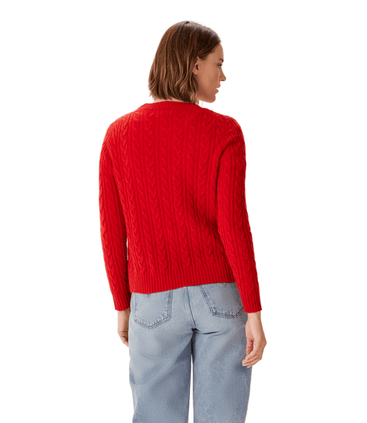 R. M. Willliams Womens Seaforth Long Sleeve Cable Knit - Cherry Red