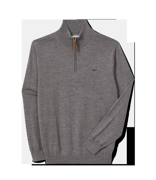 R.M. Williams Mens Ernest Merino 1/4 Zip Knit - Grey Marle