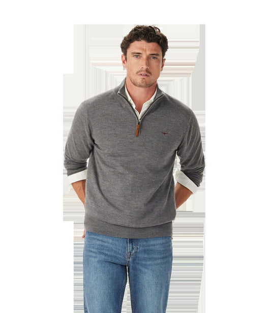 R.M. Williams Mens Ernest Merino 1/4 Zip Knit - Grey Marle