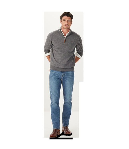 R.M. Williams Mens Ernest Merino 1/4 Zip Knit - Grey Marle