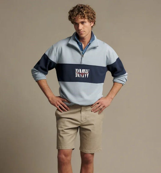 R.M. Williams Mens Heritage Panel Quarter Zip - Sky Blue