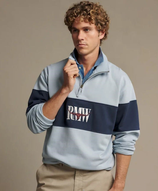 R.M. Williams Mens Heritage Panel Quarter Zip - Sky Blue