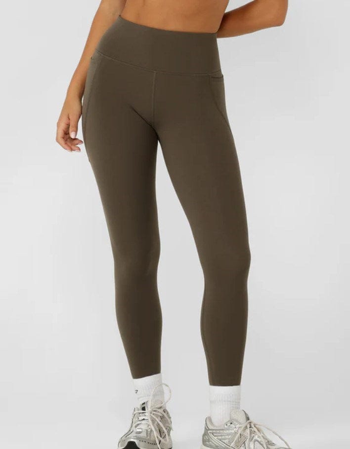 Load image into Gallery viewer, Lorna Jane Womens Amy No Chafe Phone Pocket Full Length Leggings - Dark Khaki Haze
