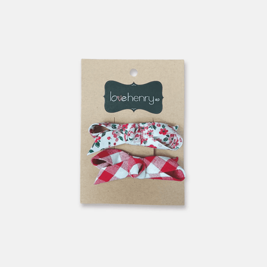 Love Henry Girls Clips 2 Pack - Pink Petite Floral/Red Check