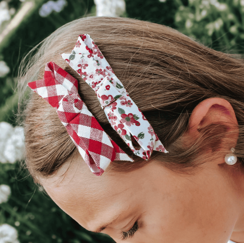 Load image into Gallery viewer, Love Henry Girls Clips 2 Pack - Pink Petite Floral/Red Check
