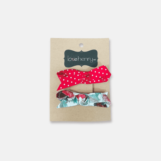 Love Henry Girls Clips 2 Pack - Red Polka Dots/Floral