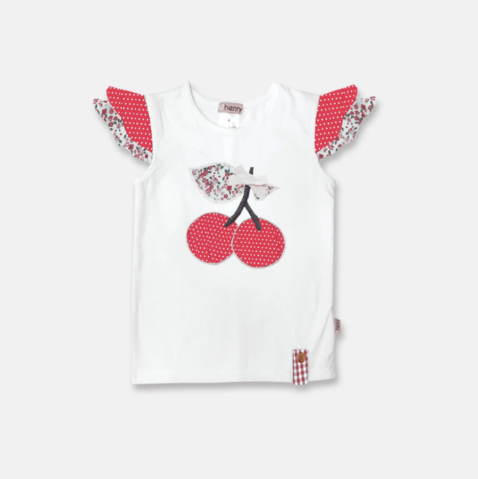Love Henry Girls Applique Top - Red Cherries